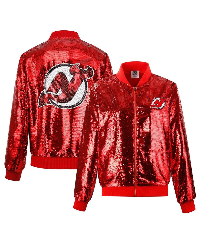 Cuce Women's Red New Jersey Devils Sequin Full-Zip Jacket