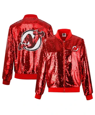 Cuce Women's Red New Jersey Devils Sequin Full-Zip Jacket