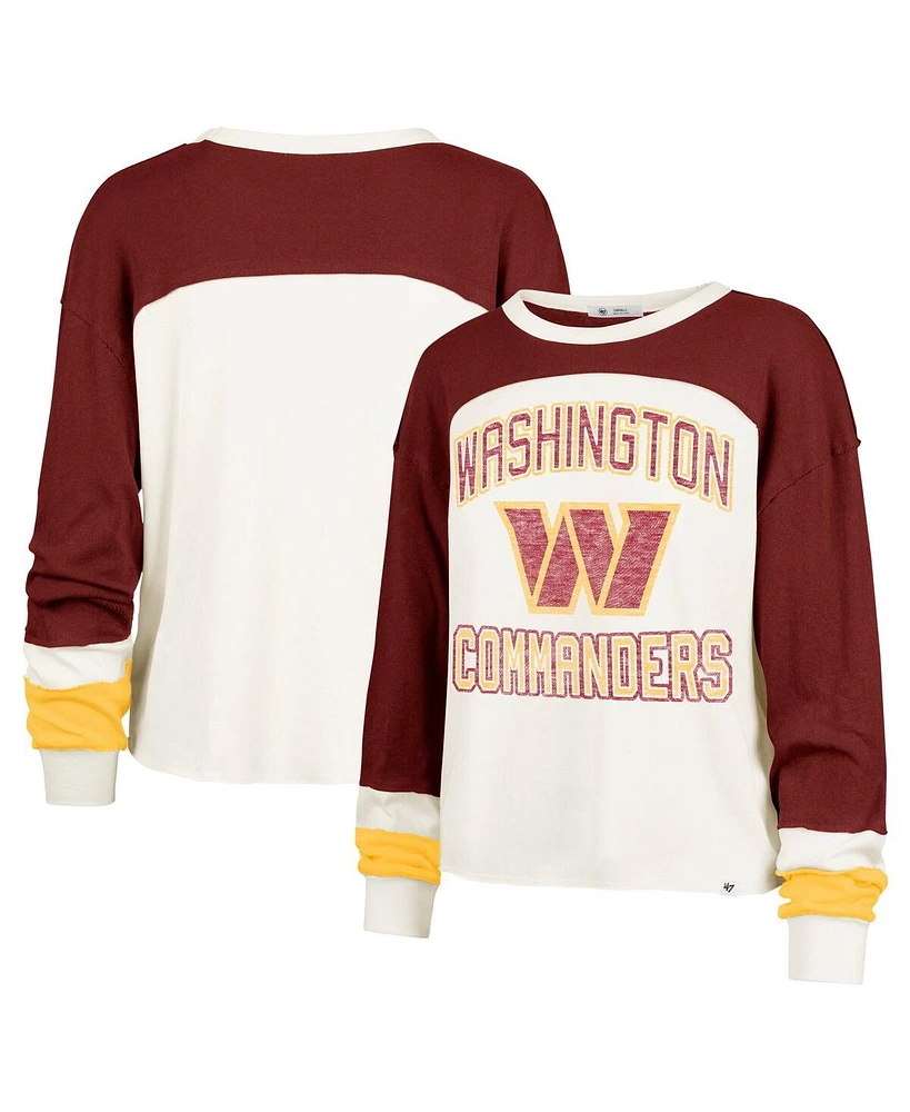 '47 Brand Women's Cream Washington Commanders Double Header Curve Raglan Long Sleeve Crop Top