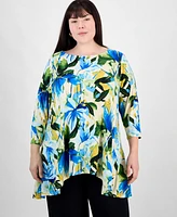 Jm Collection Plus Size Printed High-Low Swing Top, Exclusively at Macy's