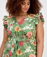 Anne Klein Plus Printed Drawstring-Waist Midi Dress