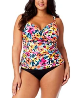 Anne Cole Plus Size Floral Print Surplice Underwire Tankini Top Bottoms