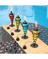 Swirling Metal/Glass Tabletop Torches - Set of - Blue, Red