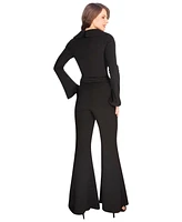 HotSquash London Women's Bell-Bottom Jumpsuit with Collar Detail