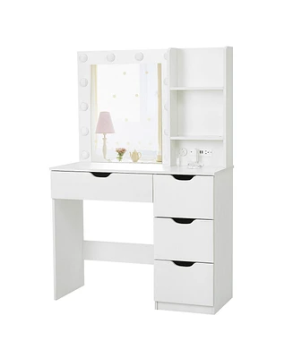 Modern Vanity Makeup Desk with Vanity Mirror, 4 Drawers