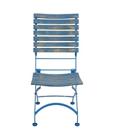 Cafe Couleur European Chestnut Wooden Folding Bistro Chair - Indoor or Outdoor Use - Blue - Set of 4