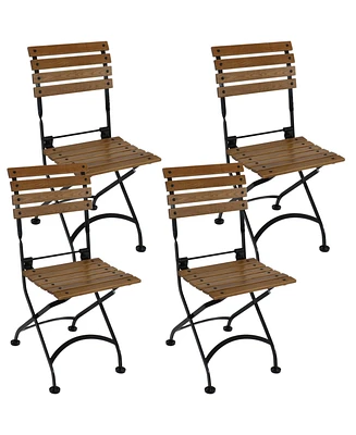 European Chestnut Folding Small Bistro Dining Side Chair - Indoor or Outdoor Use on Patio, Deck, Balcony, or Camping - Set of 4