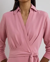 Lauren Ralph Women's Self-Belt Long-Sleeve Surplice Georgette Midi Dress