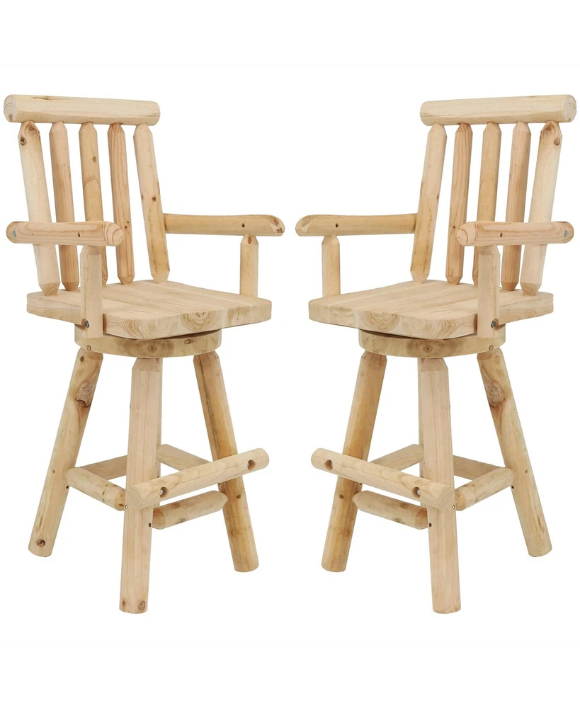 Rustic Bar Stool, Log Cabin Style Unfinished Wood Construction, 4-Foot, Set of 2