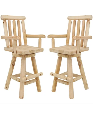 Rustic Bar Stool, Log Cabin Style Unfinished Wood Construction, 4-Foot, Set of 2