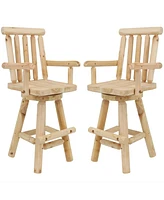 Rustic Bar Stool, Log Cabin Style Unfinished Wood Construction, 4-Foot, Set of 2