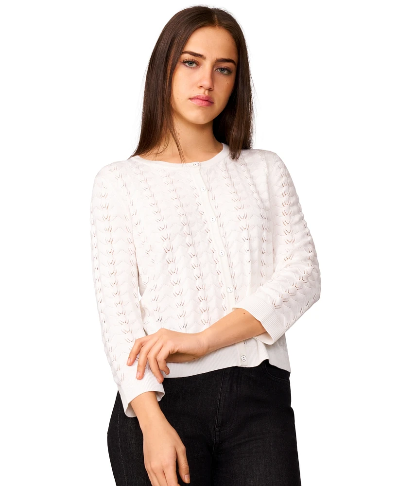 Melissa Paige Women's Pointelle-Knit Crewneck Cardigan