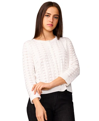 Melissa Paige Women's Pointelle-Knit Crewneck Cardigan