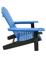 All-Weather Blue/Black Outdoor Adirondack Chair with Drink Holder - Heavy Duty Hdpe Weatherproof Patio