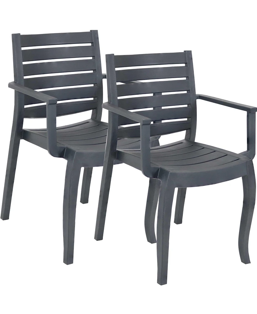 Illias Plastic Outdoor Patio Arm Chair - Set of - Stackable Seating