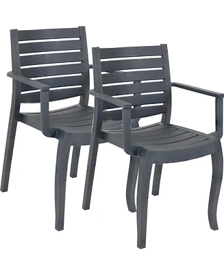 Illias Plastic Outdoor Patio Arm Chair - Set of - Stackable Seating