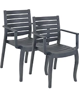 Illias Plastic Outdoor Patio Arm Chair - Set of - Stackable Seating