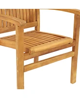 Stackable Wooden Outdoor Patio Dining Armchair with Slat Back - Light Brown Finish