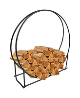 40-Inch Firewood Log Rack Hoop - Iron Round Firewood Rack for Indoor or Outdoor Use - Black