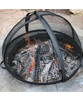 Fire Pit Screen - Round Fire Pit Spark Screen - Heavy-Duty Steel Mesh Metal Cover with Handle - Fire Pit Screen Cover with Door - 24 Inch Diameter