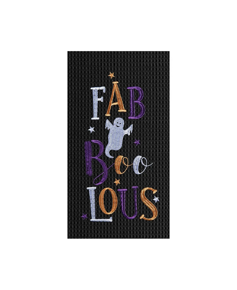 Fab-Boo-Lous Ghost Embroidered Cotton Halloween Waffle Weave Kitchen Towel