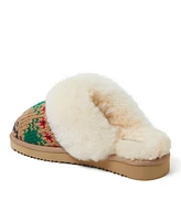 Fireside by Dearfoams Women's Sydney Holiday Fair Isle Genuine Shearling Scuff Slipper