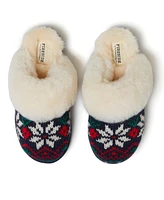 Fireside by Dearfoams Women's Sydney Holiday Fair Isle Genuine Shearling Scuff Slipper