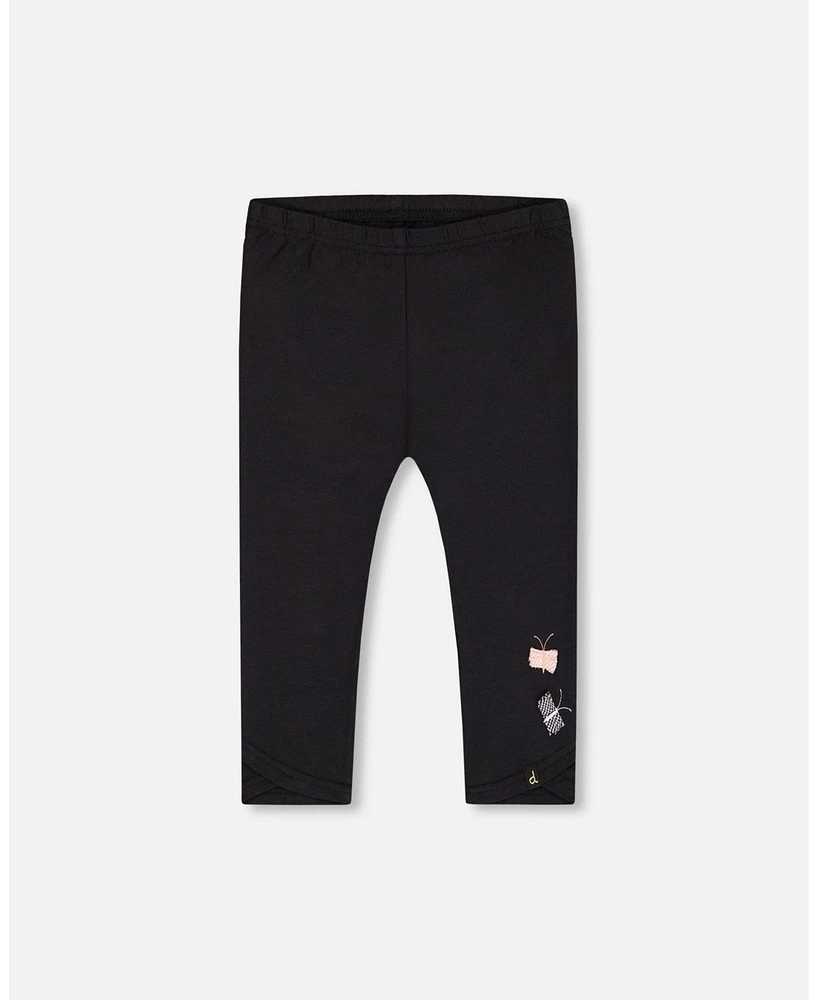 Deux par Big Girls Organic Cotton Capri Legging Black And Small Flower