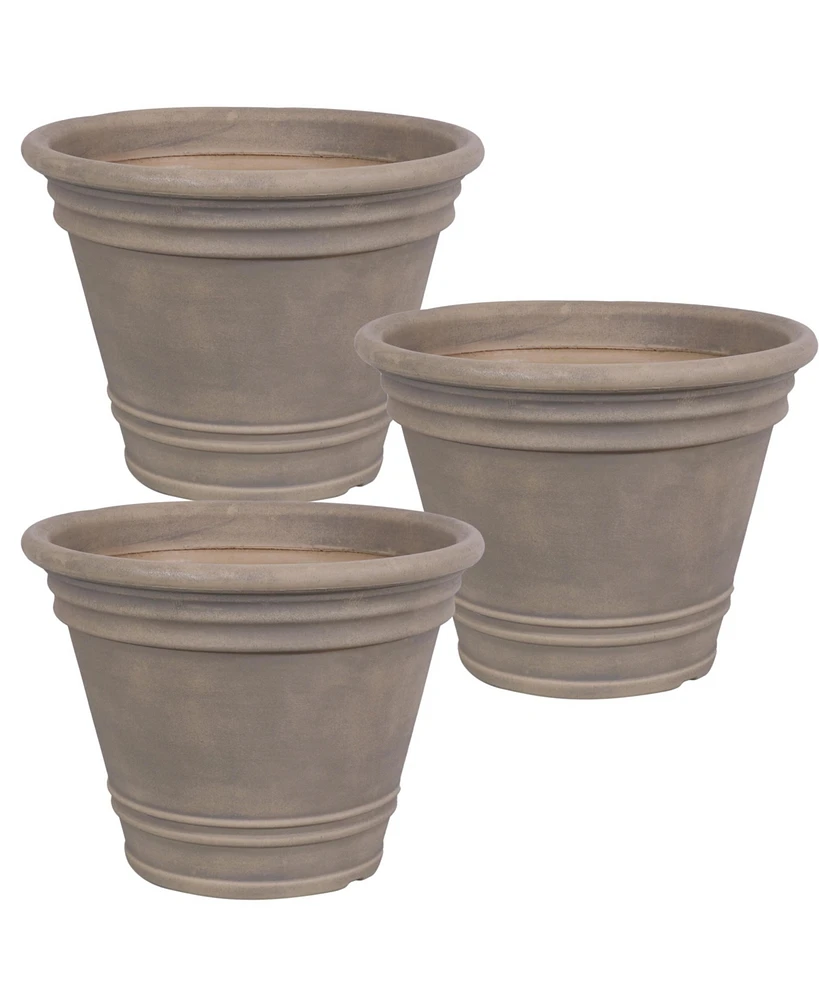 Franklin Flower Pot Planter - Outdoor/Indoor Unbreakable Polyresin Container Uv-Resistant Beige Finish Set of 3 Large 20-Inch Diameter