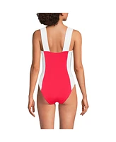 Lands' End Women's Square Neck High Leg One Piece Swimsuit