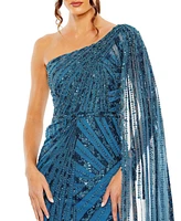 Mac Duggal Women's One Shoulder Cape Sleeve Embellished Gown