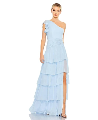 Women's Ruffle Tiered One Flutter Sleeve Gown