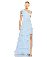 Women's Ruffle Tiered One Flutter Sleeve Gown