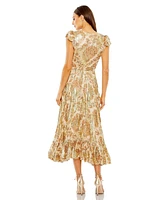 Mac Duggal Women's Flutter Sleeve Floral Wrap Dress