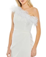 Mac Duggal Women's Feather Trim One Shoulder Draped Dress