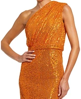 Mac Duggal Women's Sequined Ruched One Shoulder Gown