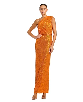 Women's Sequined Ruched One Shoulder Gown