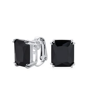 Bling Jewelry Rectangle Shape Statement 7CT Emerald Cut Cz Solitaire Clip On Stud Earrings Rhodium Plated Brass Non Pierced 14MM x 12MM