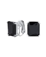 Bling Jewelry Rectangle Shape Statement 7CT Emerald Cut Cz Solitaire Clip On Stud Earrings Rhodium Plated Brass Non Pierced 14MM x 12MM