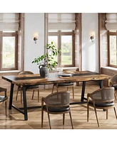Tribesigns 70.9" Farmhouse Dining Table for 6-8 People, Large Rectangular Wood Kitchen with Metal Frame, Room Dinner Family Gat