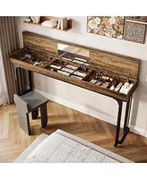 Tribesigns Overbed Table with Wheels, Mobile Computer Desk Makeup Vanity Desk with Storage, Standing Laptop Cart, Over Bed Makeup Table with Mirror, V