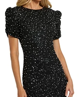 Mac Duggal Women's Gathered Short Sleeve Beaded Gown