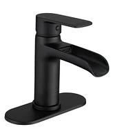 Waterfall Single Handle Single Hole Modern Bathroom Faucet Bathroom Drip-Free Vanity Sink Faucet in Matte Black