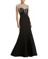 Mac Duggal Women's Draped Pearl Beaded Mermaid Gown