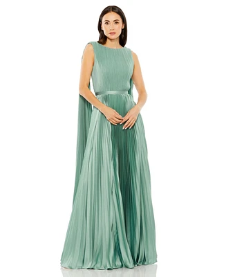 Women's Sleeveless High Neck Cape Back Heat Pleated Gown