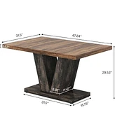 Tribesigns 47-Inch Dining Table for 4, Black Kitchen Dinner Table with Heavy Duty Pedestal, Farmhouse Wooden Eating Table for Home, Dining Room
