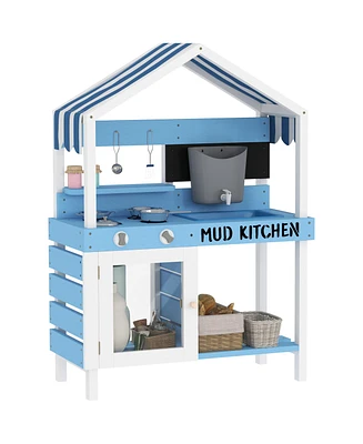 Qaba Mud Kitchen for Kids, Outdoor Play Kitchen w/ Sink, Faucet, Water k