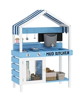 Qaba Mud Kitchen for Kids, Outdoor Play Kitchen w/ Sink, Faucet, Water k