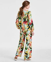 Jm Collection Womens Long Sleeve Satin Blouse Satin Wide Leg Pants Exclusively At Macys