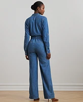 Lauren Ralph Petite Denim Wide-Leg Jumpsuit